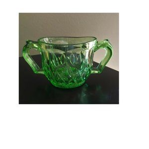 Vintage Green Paneled Open Sugar Bowl Depression Glass